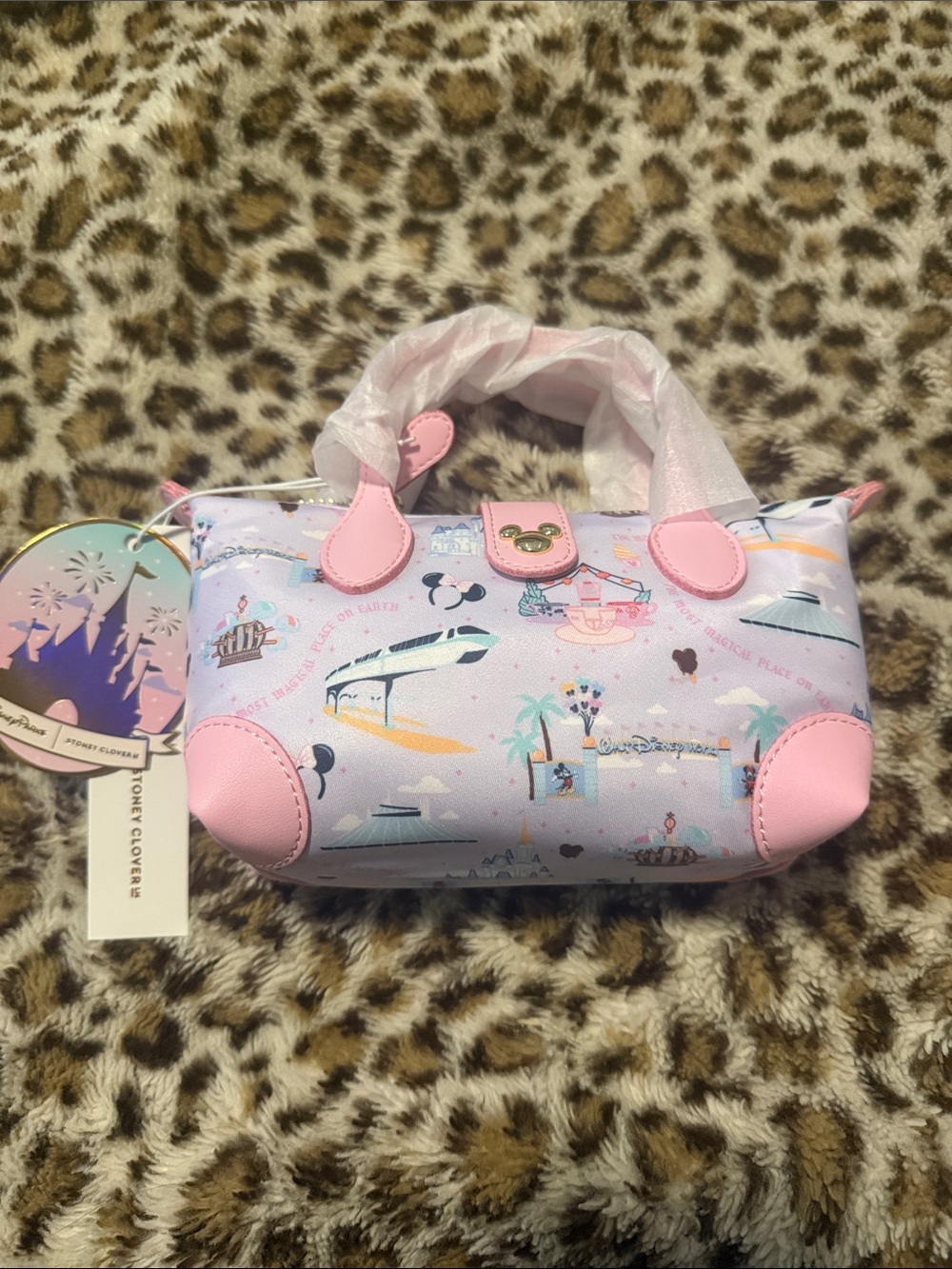 Stoney Clover Lane Pastel Pink & Lilac Mini Tote with Theme Park Print